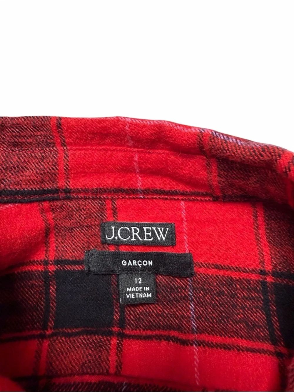 J.Crew Cropped Garçon Shirt Red Black Plaid Flannel Cotton Size 12